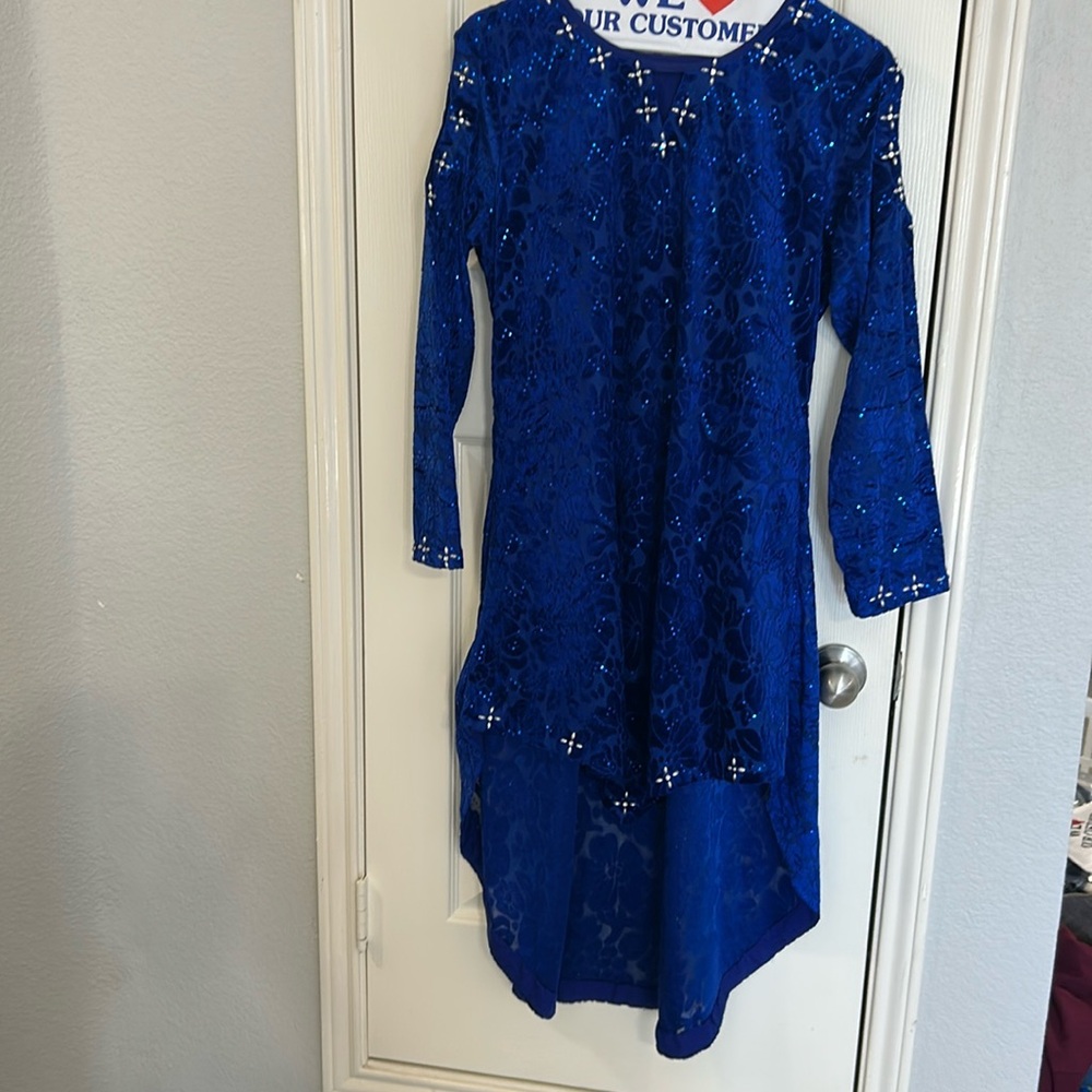 Kurta royal Blue velvet tunic top pearl silver embellishments. Size S pre owned - Picture 2 of 16